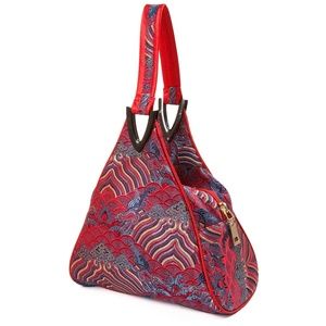 High End Oriental Silk Damask Handbag-Red